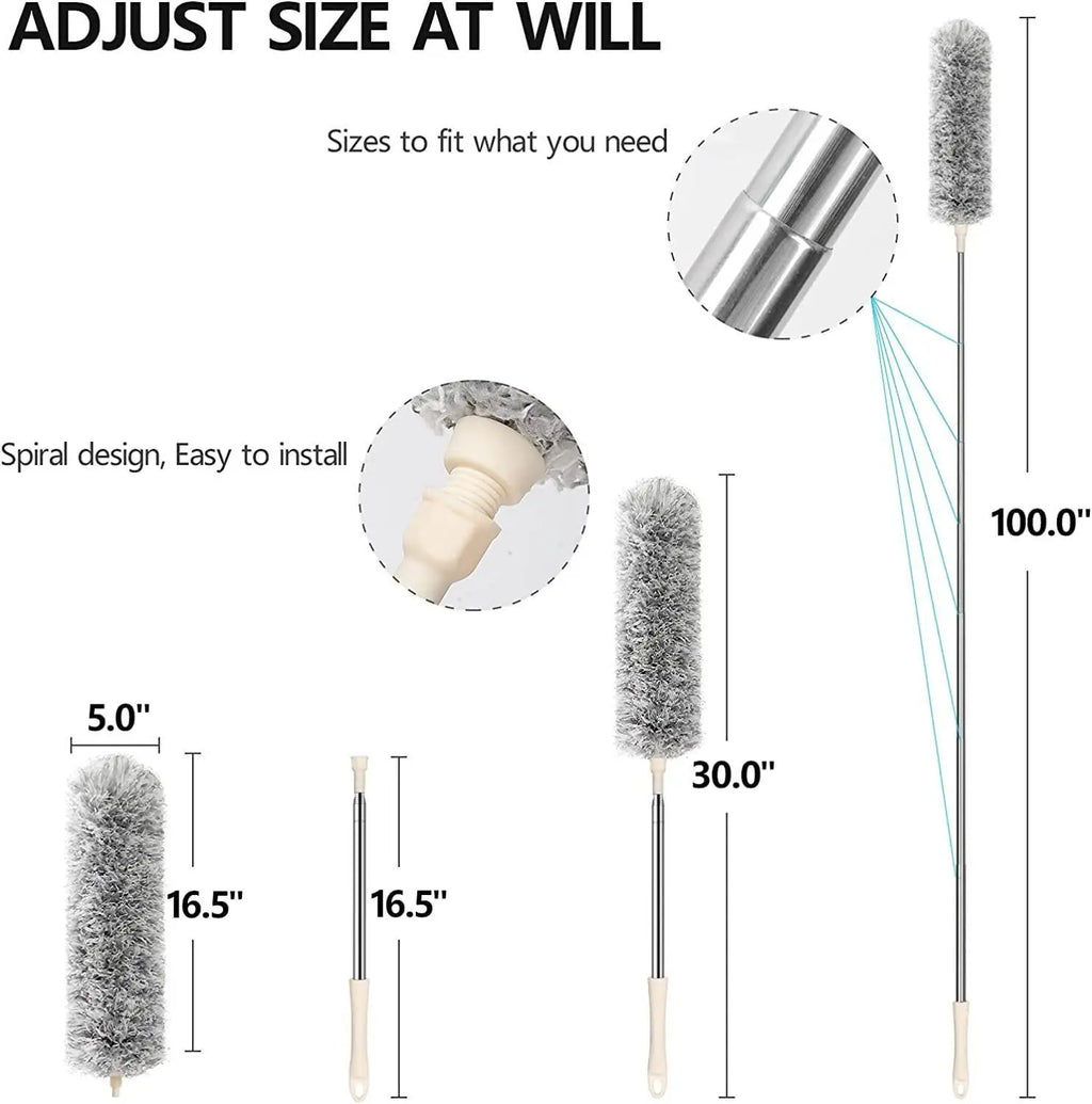 Microfiber Duster with Telescopic Extension Pole – Bendable Head, Scratch-Resistant for High Reach Cleaning