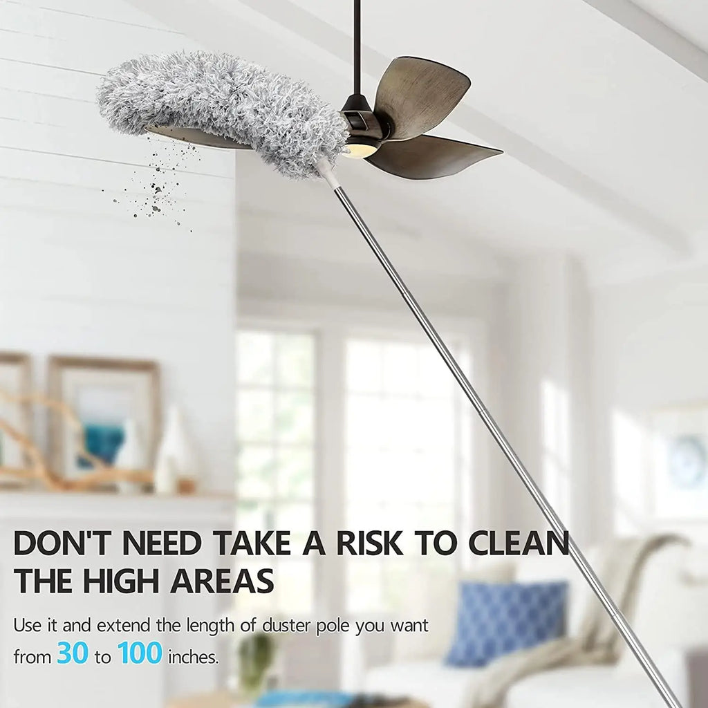Microfiber Duster with Telescopic Extension Pole – Bendable Head, Scratch-Resistant for High Reach Cleaning