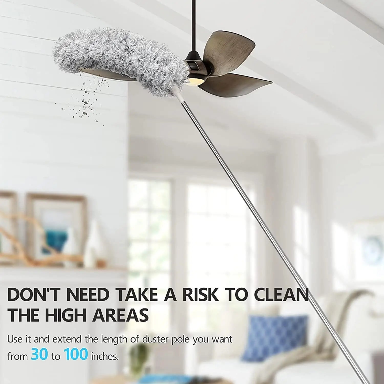 Microfiber Duster with Telescopic Extension Pole – Bendable Head, Scratch-Resistant for High Reach Cleaning