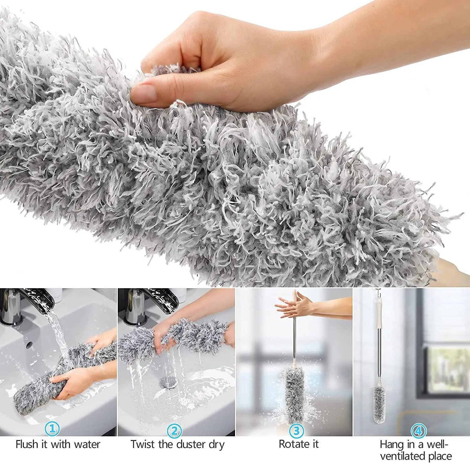 Microfiber Duster with Telescopic Extension Pole – Bendable Head, Scratch-Resistant for High Reach Cleaning