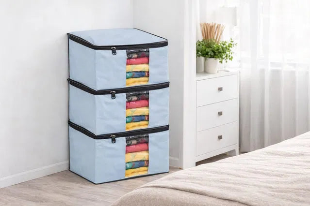 Saree & Clothes Storage Cover – Collapsible Fabric Wardrobe Organizer with Handles (Pack of 6)